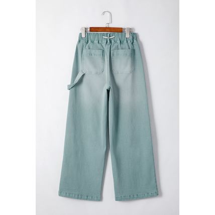 Smoke Green Mineral Wash Drawstring High Waist Wide Leg Jeans