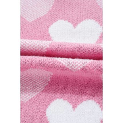 Pink Pearled Heart Print Valentines Crew Neck Sweater