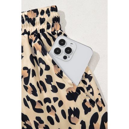 Parchment Leopard Drawstring Flowy Wide Leg Pants