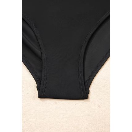 Black Adjustable Straps Cutout Ruched Knot Slit One Piece Swim Dress