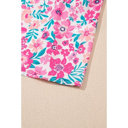 White Plus Size Floral Print Frilled Short Sleeve Flare Dress