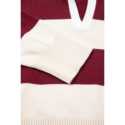 Brown Ribbed Trim Color Block Knitted Polo Collar Sweater