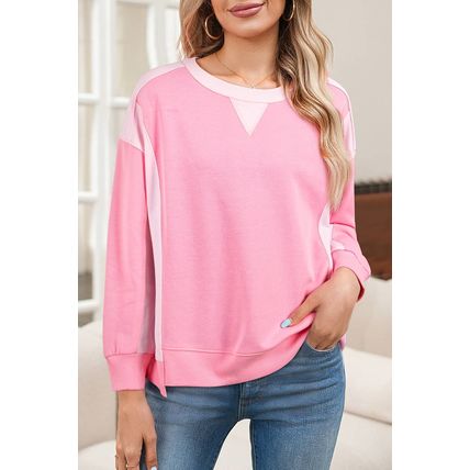 Bonbon 2-tone Color Block Patchwork Drop Shoulder Sweatshirt