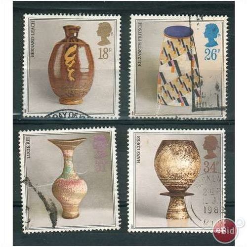 GB stamps 1987 Used set - SG 1371-1374 - Studio Pottery