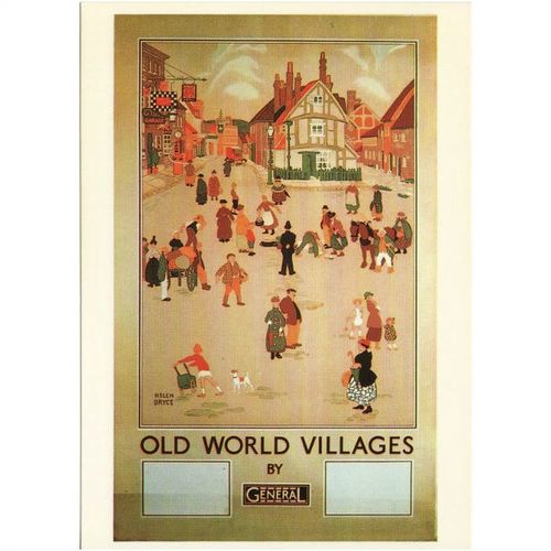 Poster Art Postcard London Transport General Old World Villages 1924 Bryce Bus