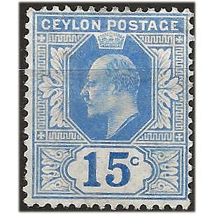 Ceylon 1904 SG283 15c Blue Mounted Mint . ..