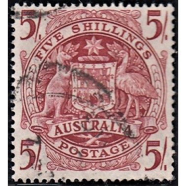 AUSTRALIA, 1949 5/- Arms, SG 224a (Scott #218), used
