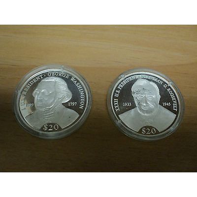 Two American Mint $20 Silver Coins Franklin Roosevelt and George Washington