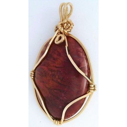 Red Flame Moss Agate Gold Wire Wrap Gemstone Pendant 60