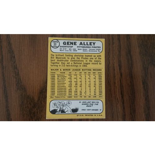 1968 Topps Card # 053 Gene Alley Good (2) Pittsburgh Pirates