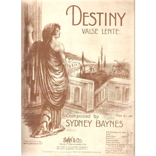 Sydney Baynes on Destiny Valse music and song score 1912