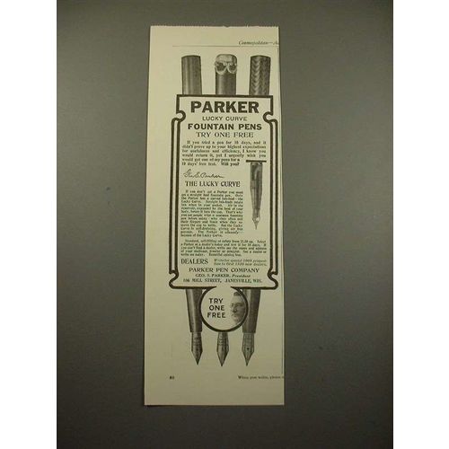 1909 Parker Lucky Curve Fountain Pen Ad - NICE!