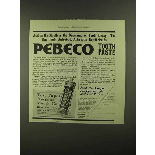 1909 Pebeco Tooth Paste Ad - Acid In The Mouth