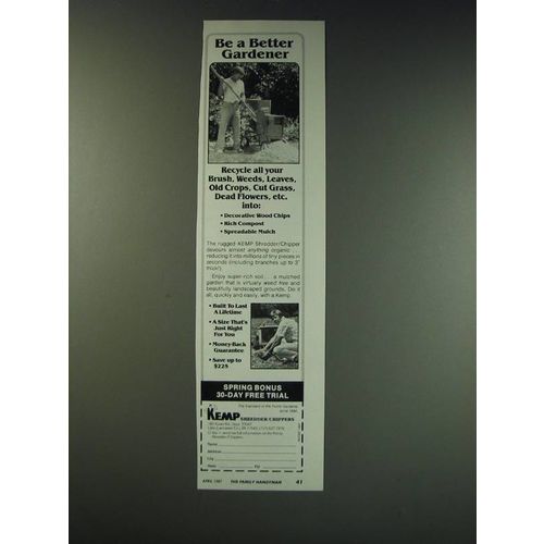 1987 Kemp Shredder/Chipper Ad - Be a better gardener
