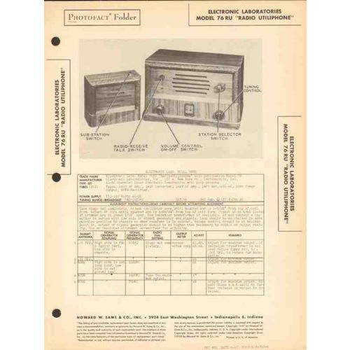 ELECTRONIC LABS model 76RU AM radio intercom Sams Photofact manual