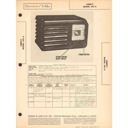 LIBERTY model 507A 5 tube AM radio receiver Sams Photofact manual