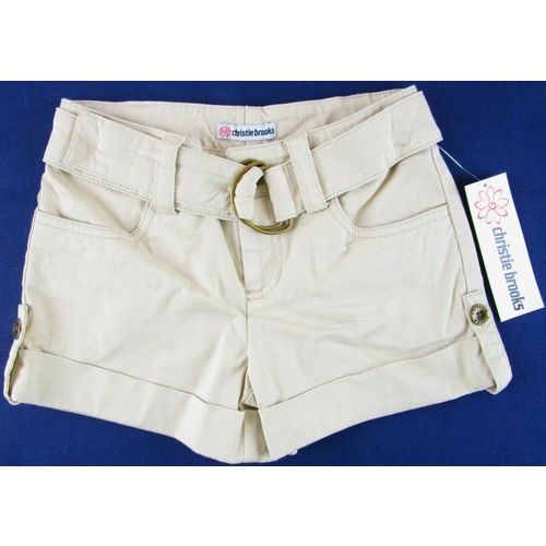 NWT Christie Brooks Girl's Tan Cuffed Shorts with Belt, Size 7