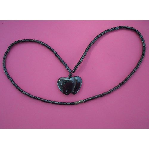 Hematite Double Heart Choker Necklace Jewelry 16.5 Inches