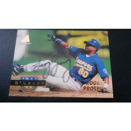 1994 Pinnacle Card # 424 Troy O'Leary Autograph Brewers Rookie Prospect