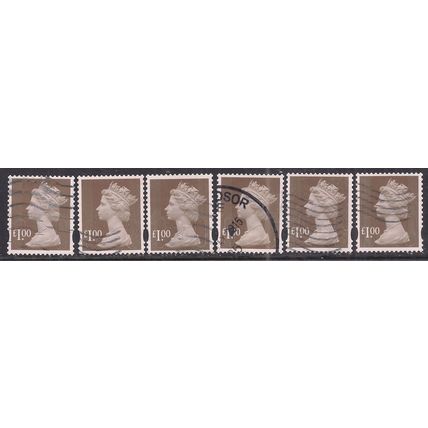 GB 2014 QE2 6 x £1 Bistre Brown security Machin ( M14L ) SG U2934 ( L1285 )