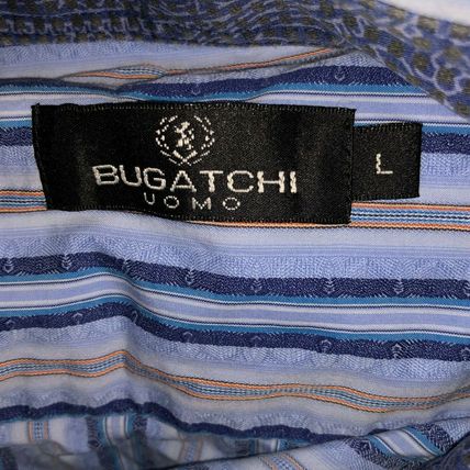 Bugatchi Uomo Casual Dress Shirt Lrg Blue/Beige Stripes