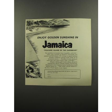 1953 Jamaica Tourist Board Ad - Enjoy golden sunshine in Jamaica