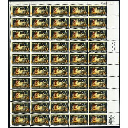 1473, MNH 8¢ Large Color & Perf Shift Error Freak Sheet of 50 - Stuart Katz