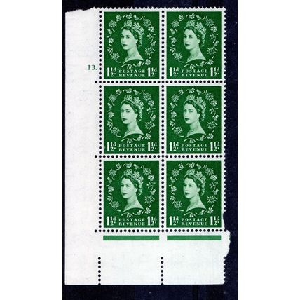 Sg542 1½d Green wmk165 superb cylinder 13dot block of 6 MINT NEVER HINGED (G301)