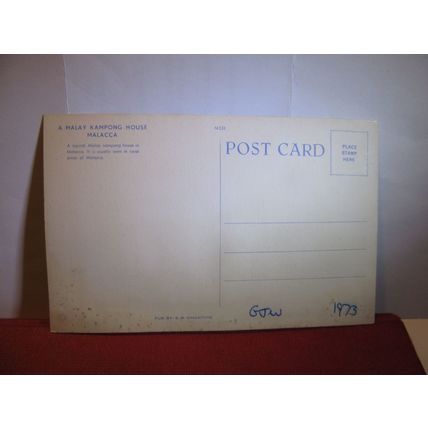 A KAMPONG HOUSE, MALACCA, MALAYSIA unused standard sized postcard dated 1973 =
