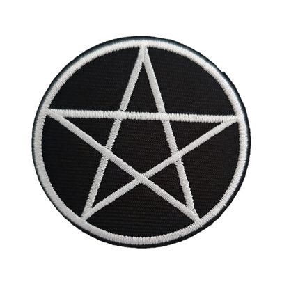 Iron On Patch Pentagram Sew Embroidered 6 cm x 6 cm Black Grey Badge Motif P533