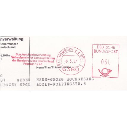 Bad Homburg postmark Germany 1987 metered 60pf VGC