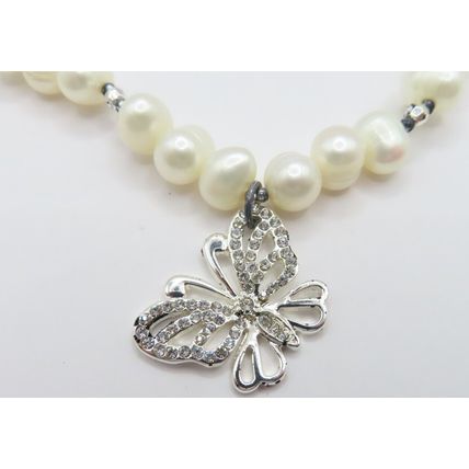 Butterfly Pendant on a White Pearl Fresh Water Necklace Boxed Ladies Gift