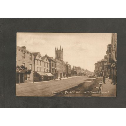 Postcard Devon Honiton High Street and St Pauls Church 1921