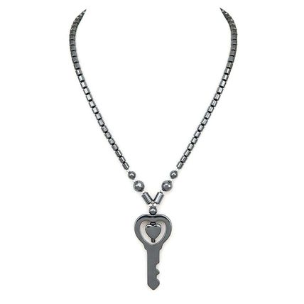 Heart In A Key Pendant Hematite Necklace