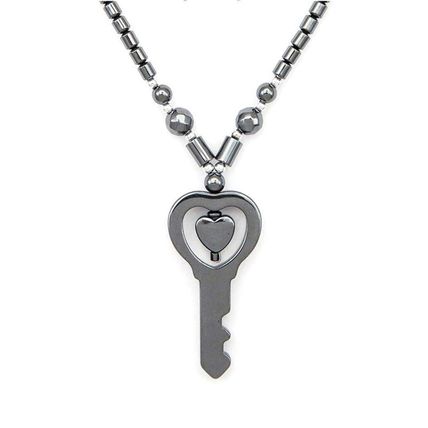 Heart In A Key Pendant Hematite Necklace