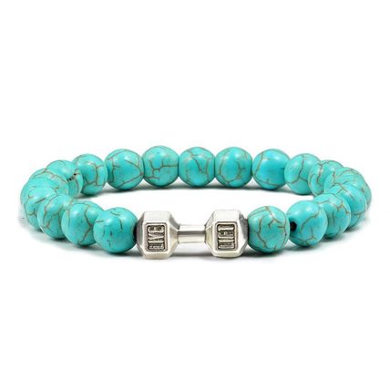 Turquoise Energy Barbell Bracelet – Unisex Gun Black Electroplated Alloy