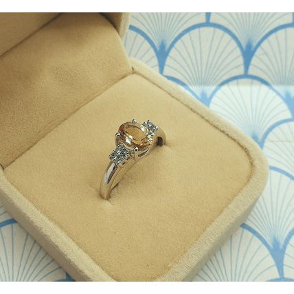 Natural Champagne Topaz and White Topaz 925 Sterling Silver Ring with Box