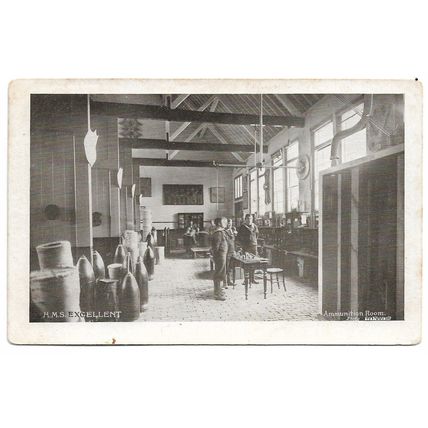 Postcard HMS Excellent ammunition room Royal Navy gunnery school Portsmouth