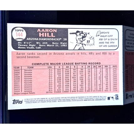 AARON HILL 2015 TOPPS HERITAGE BASEBALL CARD #144