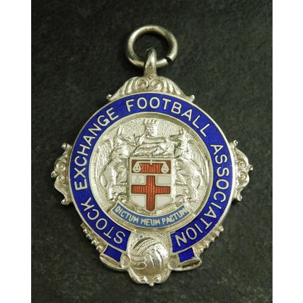 Solid Silver Enamel Pocket Watch Albert Fob Medal Stock Exchange Football 1937