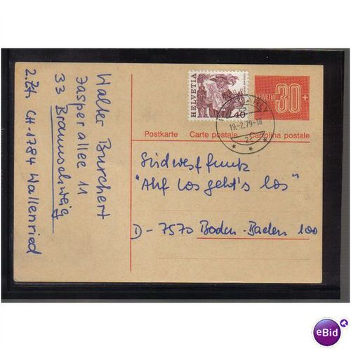 1979 SWITZERLAND P/PAID PC UPRATED MARLY PMK