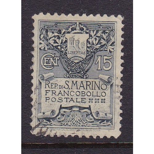 SAN MARINO 1907 COAT OF ARMS 15c VALUE USED SG54