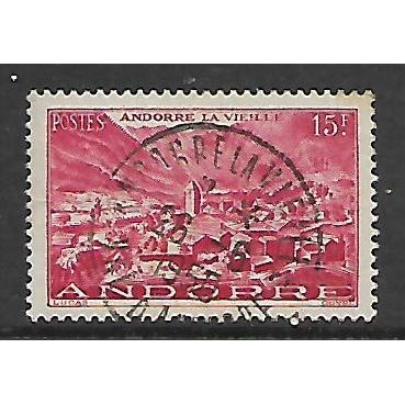 FRANCE ANDORRA 1951 15F ANDORRE CARMINE LA VIEILLE SG F132 FINE USED