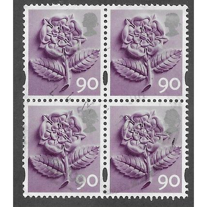 ENGLAND BLOCK OF 4X '90P' TUDOR ROSE ' (EN20) FINE USED (EBID76-248)