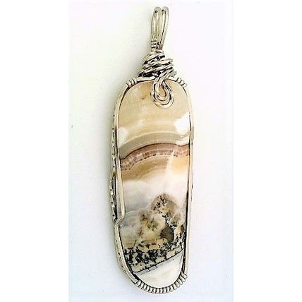 Silver Lace Onyx Titanium Copper Wire Wrap Gemstone Pendant 9
