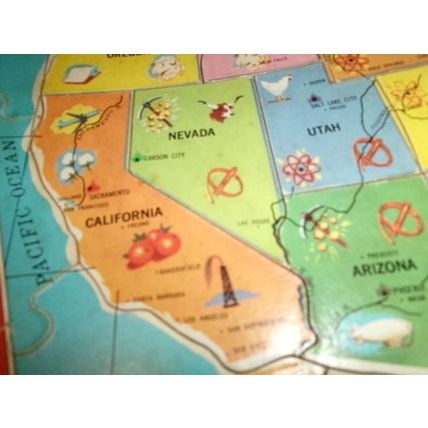 1975 Milton Bradley United States Map Puzzle On Wood