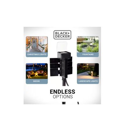 BLACK+DECKER Garden Stake 6 Grounded Outlets Tools Timer Waterproof Outlet Timer