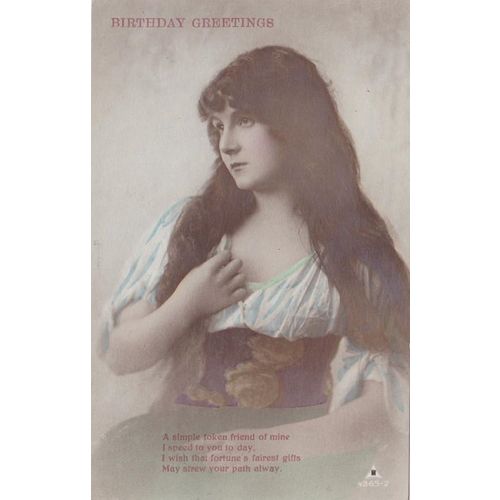 Artist Drawn Female Wearing A Pale Blue Dress Birthday Greeting Glamour Postcard