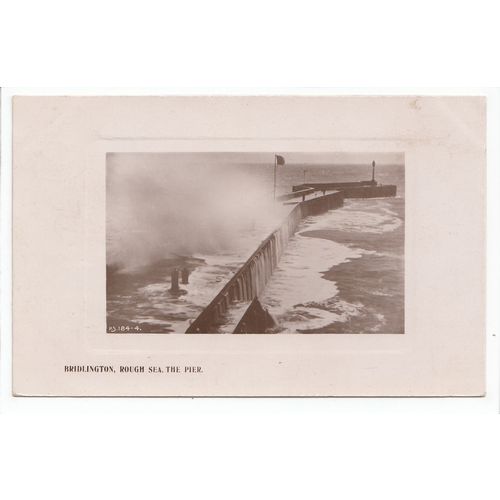 Rough Sea at the Pier Bridlington 1908 RP Postcard
