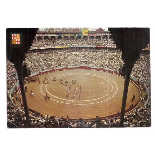 MONUMENTAL BULLRING, BARCELONA unused vintage postcard bull fighting =